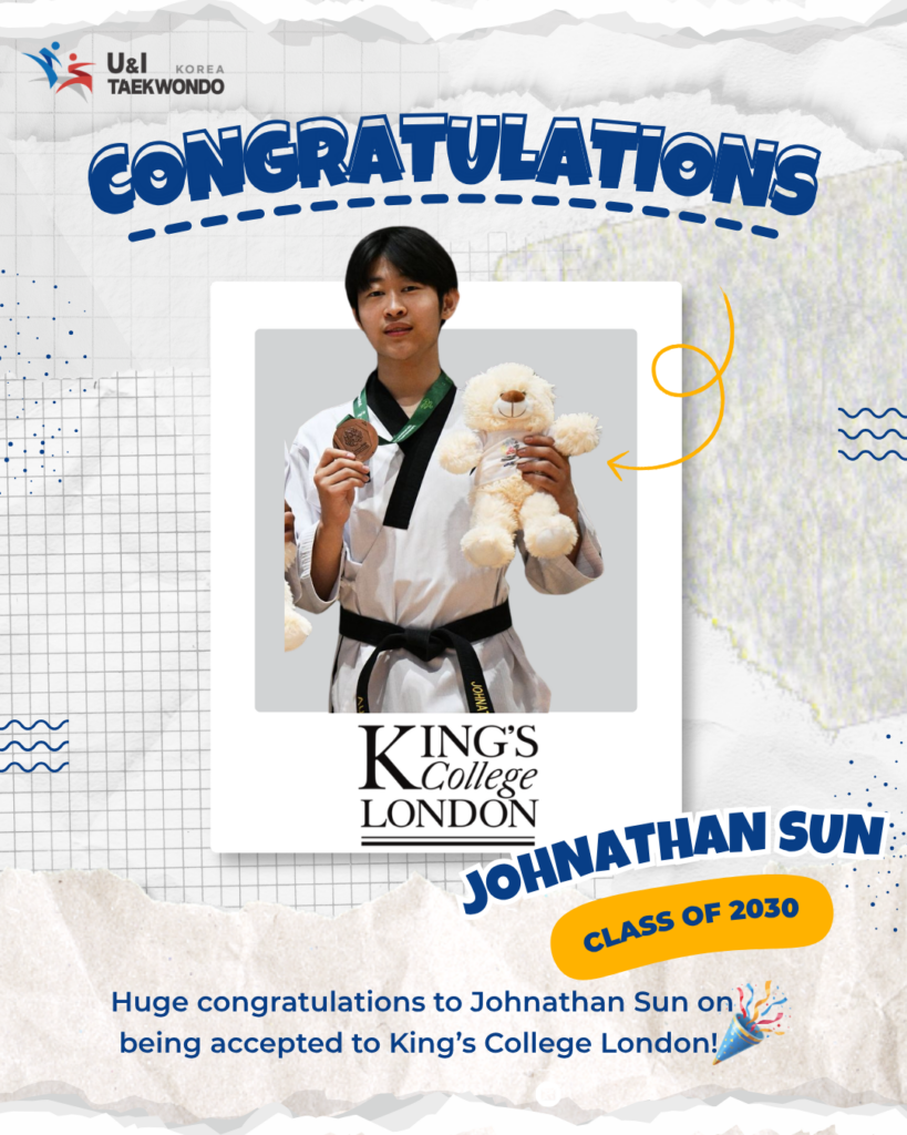 UI Korea Taekwondo student Johnathan Suns acceptance to Kings College London Australian National Team